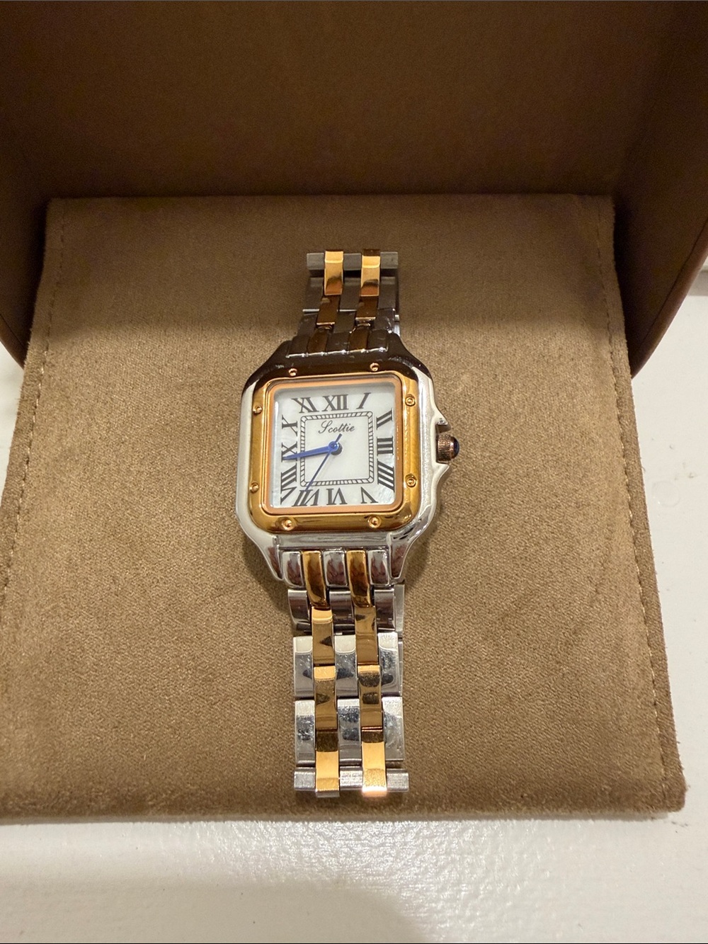 Two-Tone Square Dial Wristwatch with Roman Numerals